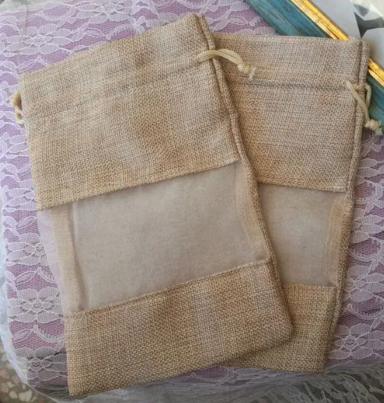 Wyczyść LAX Jute Organza Torby upominkowe 15x22cm (6 "X8.5") Makijaż Essential Oil Ciecz Szampon Makeup Burlap Biżuteria Pościel Promocyjne Wouch