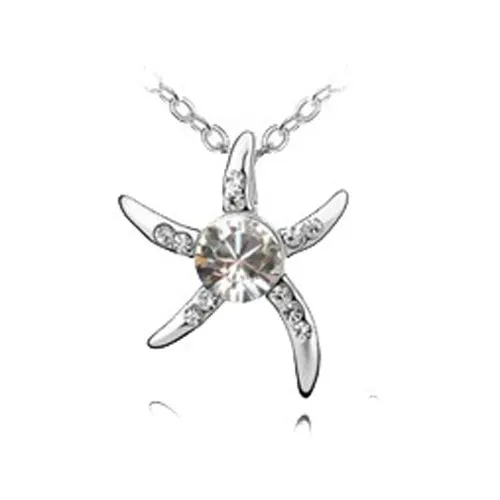 925 Gümüş Kaplama Deniz Yıldızı Kolye Moda Zarif Kristal Takı Yıldız Balık Kolye Kolye Yıldız Balık Kolye Kristal Takı DHL