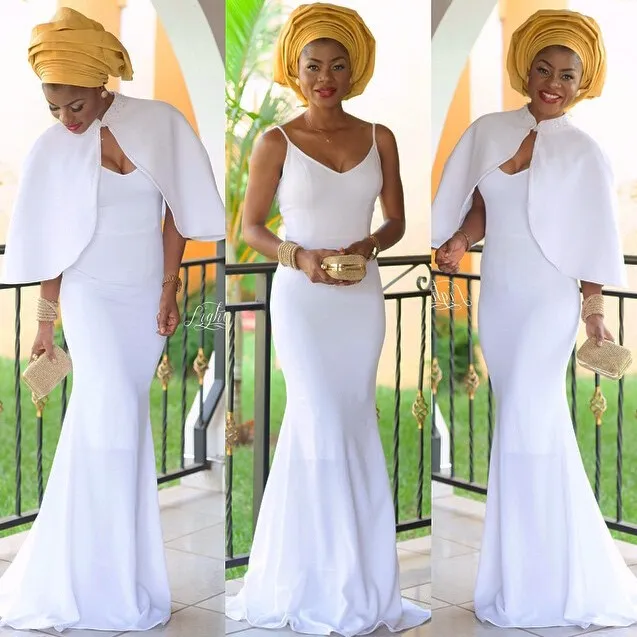 Elegante Nigeriaanse avondjurken witte vrouwen zeemeermin avondjurk met jas lange vestidos de festa Afrikaanse avondjurk