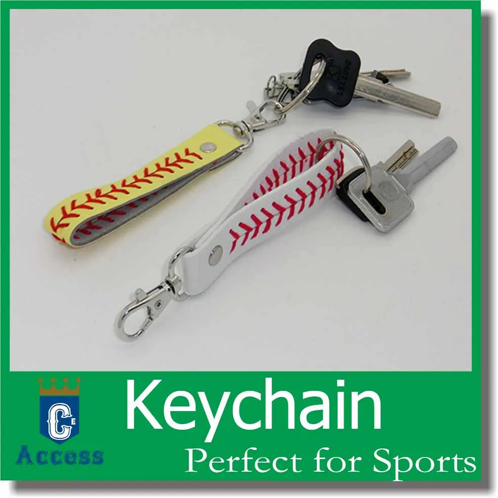 Envío gratis nueva llegada llavero 100pcs / lotYellow con rojo cosido costura Real Leather Softball Sports llavero