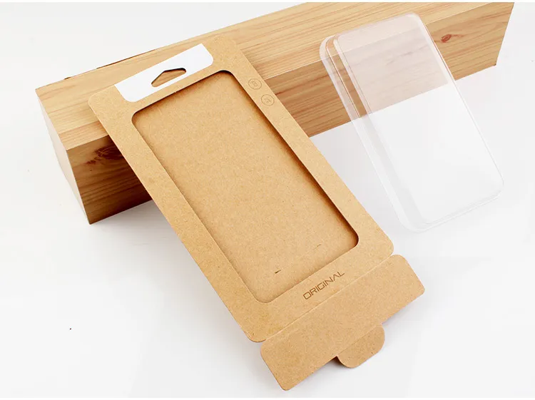 grossist anpassade logotyp Enkelt kraftpapper med transparent plastförpackningsbox för telefonväska till iPhone 6s 6 Plus
