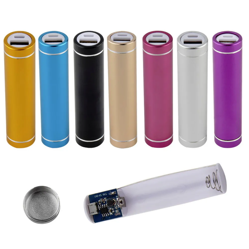 Cilindro de metal portátil USB Banco de energía móvil Paquete de la caja de batería de la caja de batería 1A para 1 x 18650 DIY sin soldadura