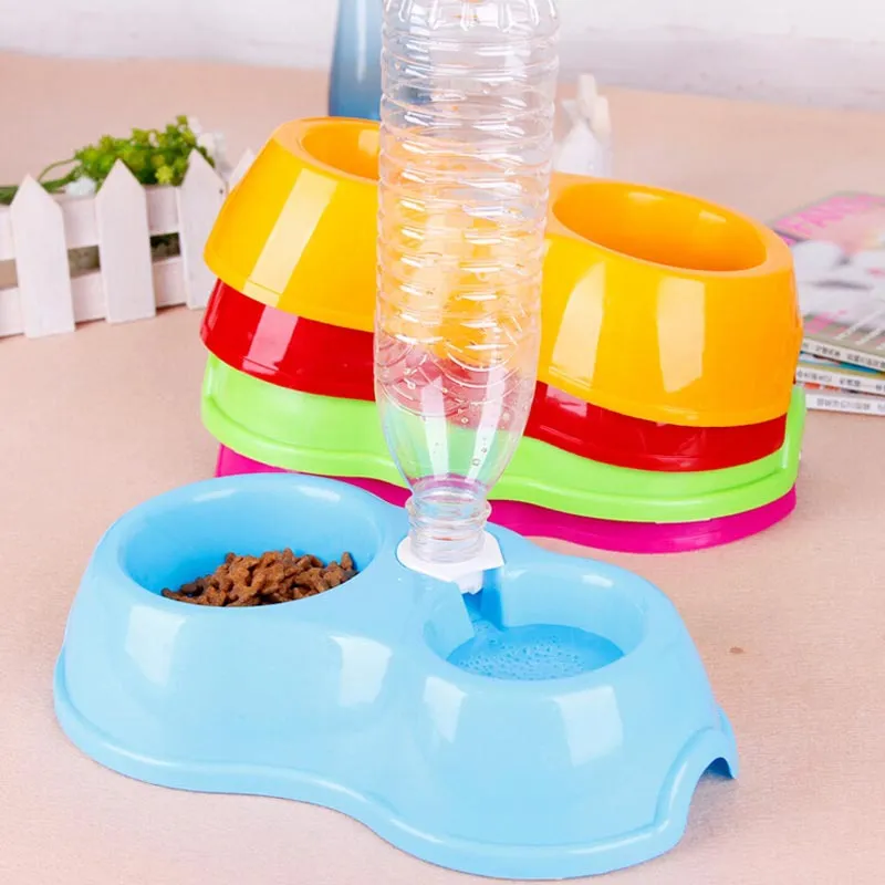 Hot Sale Free Shipping Dual Port Dog Automatic Water Dispenser Feeder Utensils Bowl Cat Drinking Fountain Food Dish Pet Bowl