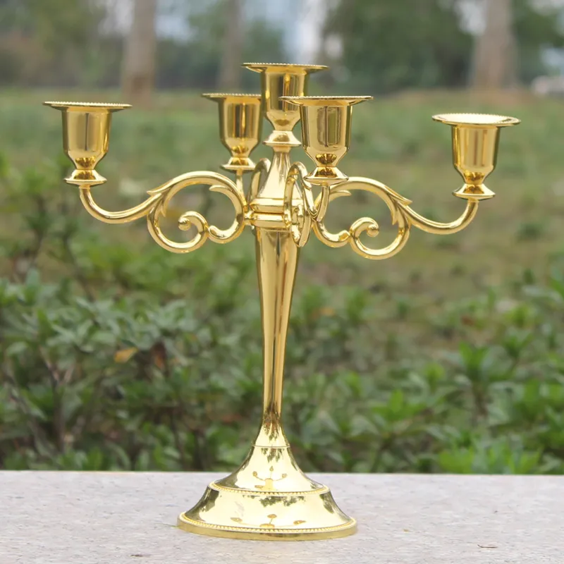 Złoty metalowy świecznik 5-ramienny świecznik o wysokości 27 cm weselny świecznik świecznikowy
