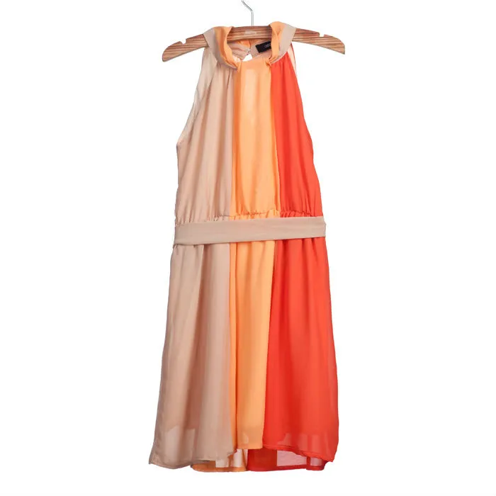 Hot Summer Europe Fashion Women's Chiffon Orange Dress Lady's Female O-neck Lace Up Causal Dresses