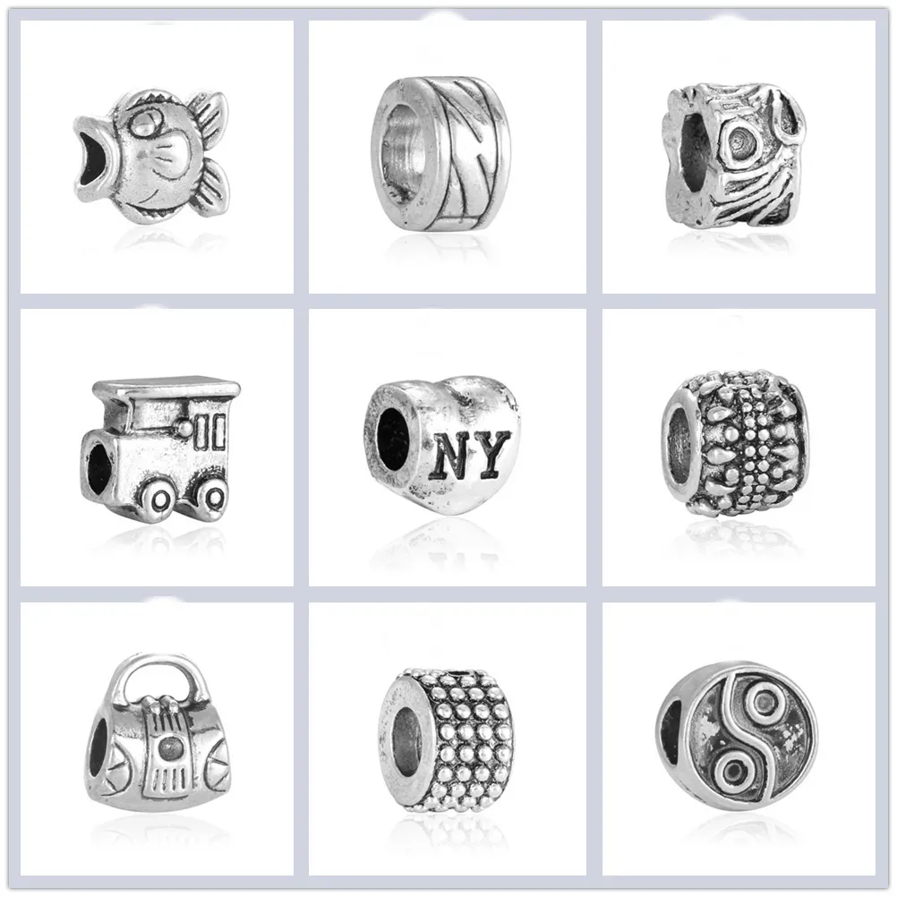 random style Loose big hole Beads Spacer Beads Charms Alloy Beads Openwork Heart Bead Jewelry accessory fit Snake skeleton bracelet