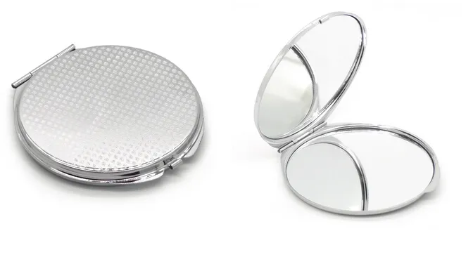 Gratis frakt 100st / Blank Metal Compact Mirror Fodral Rund Metall Makeup Speglar Silver Färg
