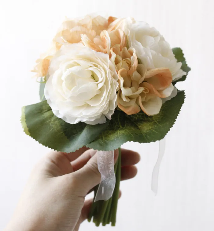 1 꽃다발 장미 달리아 인공 꽃 도매 가을 생생한 가짜 잎 결혼식 신부 부케 홈 파티 장식 고품질