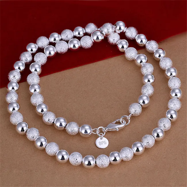 Hurtownie 8mm Sand Light Bead Necklace Sterling Silver Naszyjnik STSN086, Brand New Fashion 925 Silver Łańcuchy Naszyjnik Sprzedaż Fabryki