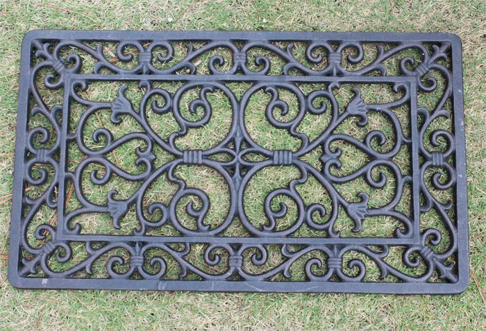 Ferro de ferro fundido Pergaminho PORTA MAT Decoração de Casa Retangular Metal Brown Antique Garden Farmhourse Enlace Theshold Ornamento