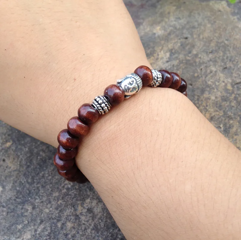 SN0407 wholesale fashion brown wood bead buddha bracelet cheap bead man buddhist mala yoga jewelry 