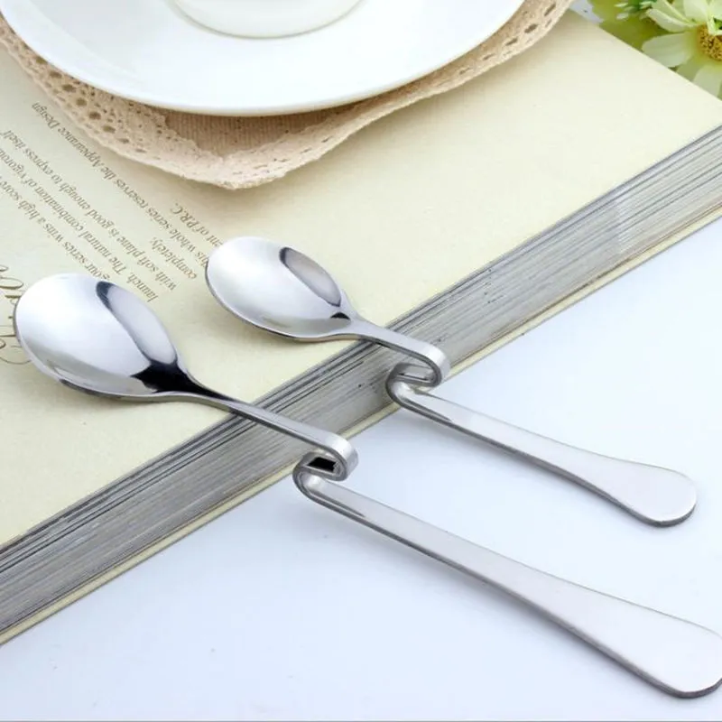 New Style Bent Spoon Creative Straight Hanging Spoon Stainless Steel Dessert Coffee Stirring Spoons Coffee & Tea Tools fast shipping