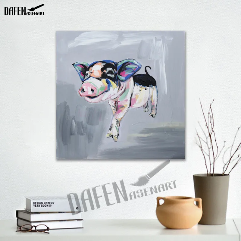 Pintura al óleo de animales, dibujos animados de cerdo lindo, pintura abstracta pintada a mano, lienzo sin marco, arte de pared, imagen, decoración para sala de estar, 100, 1224313