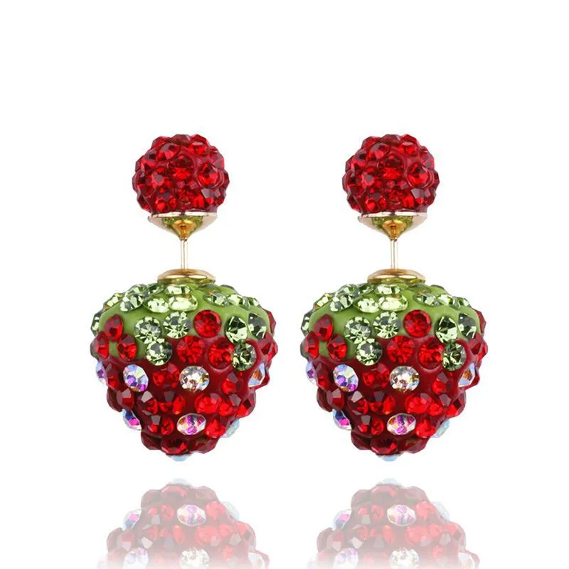 Stud earrings for woman Fashion Silver Plated Jewelry Colorful Crystal Disco Ball Beads Earrings for Wedding Strawberry Earrings