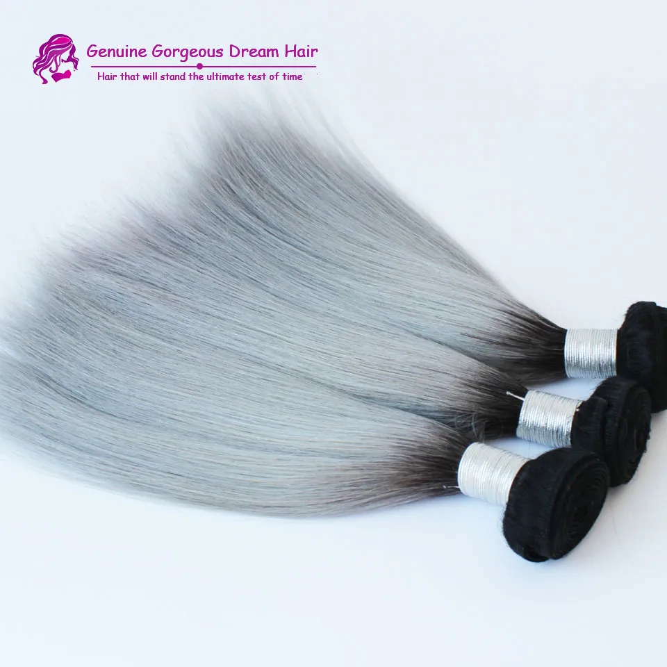 Brasilianisches Haar der Ankunft 3 brasilianisches ombre silbernes graues, das 1b / grau zwei Ton brasilianisches Menschenhaarverlängerungshaar bündelt