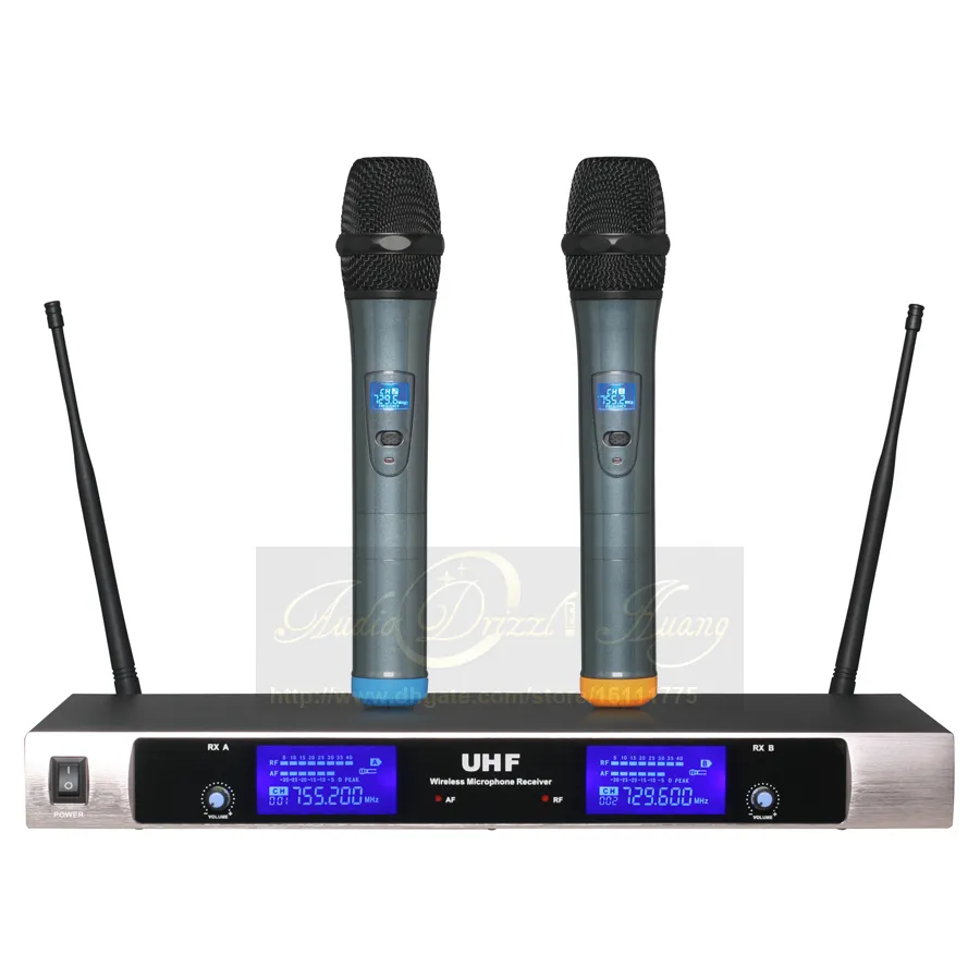 Sistema microfonico wireless UHF professionale Ricevitore cordless a doppio canale Microfono portatile per voce Mike Microfone Sem Fio Microfono Inalambrico