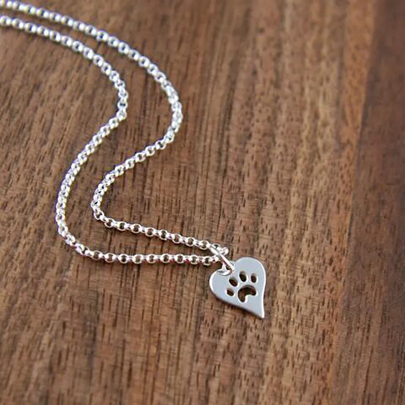 Dog Paw Print Love Heart Pendant Necklace Women Spring Fashion Style Animal Pet Puppy Palm Paw Mark Print Necklace Party Gift231S