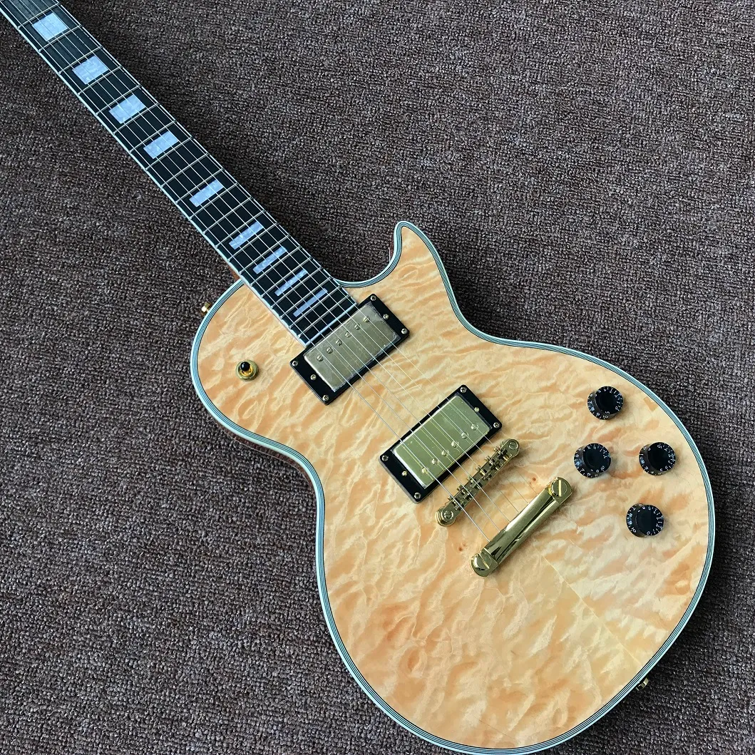 new arrival custom shop electric guitar in original wood color with gold color hardware , eboney fingerboard , high quality