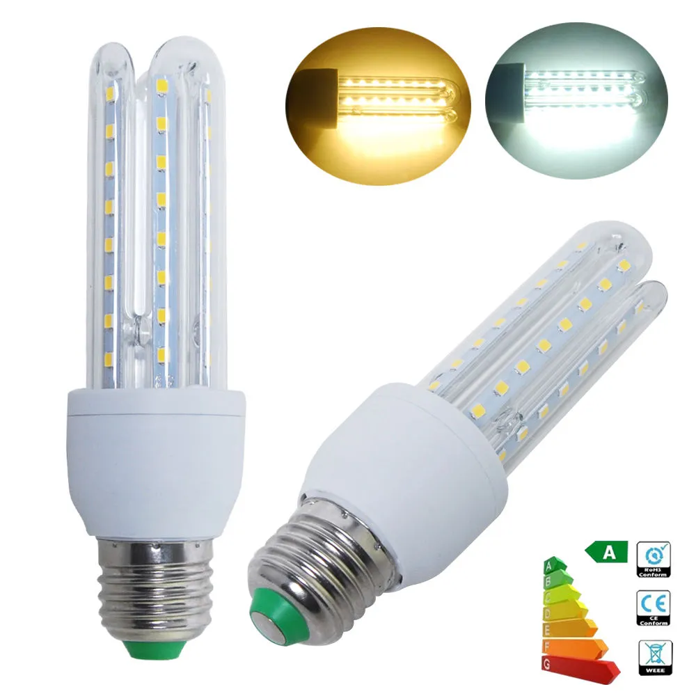 عالية الطاقة ac 85-265 فولت 9 واط e27 2835 smd u شكل الصمام لمبة الذرة الأضواء بقيادة مصباح ضوء السقف شحن مجاني