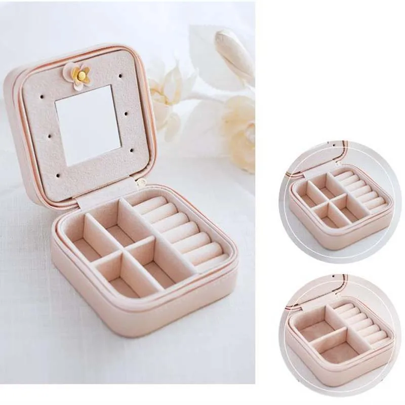 Billiga Mode Kvinnors Mini Smycken Box Travel Makeup Organizer Faux Läder Kista med dragkedja Billiga Classic Style Smycken Väska