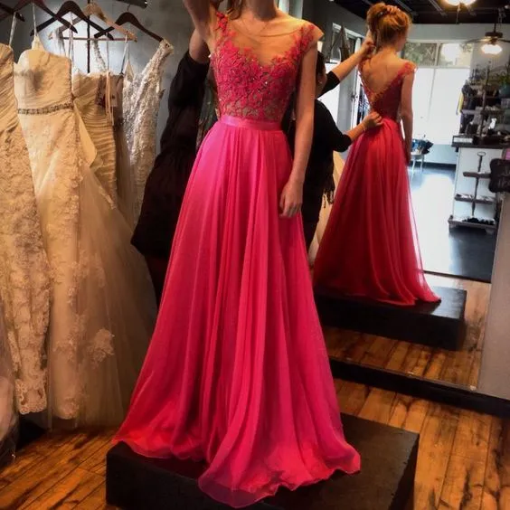 Rood 2016 Avondjurken Sheer Neck Lace Applicaties Zien door backless lange prom-jurken op maat gemaakte formele prom-jurken