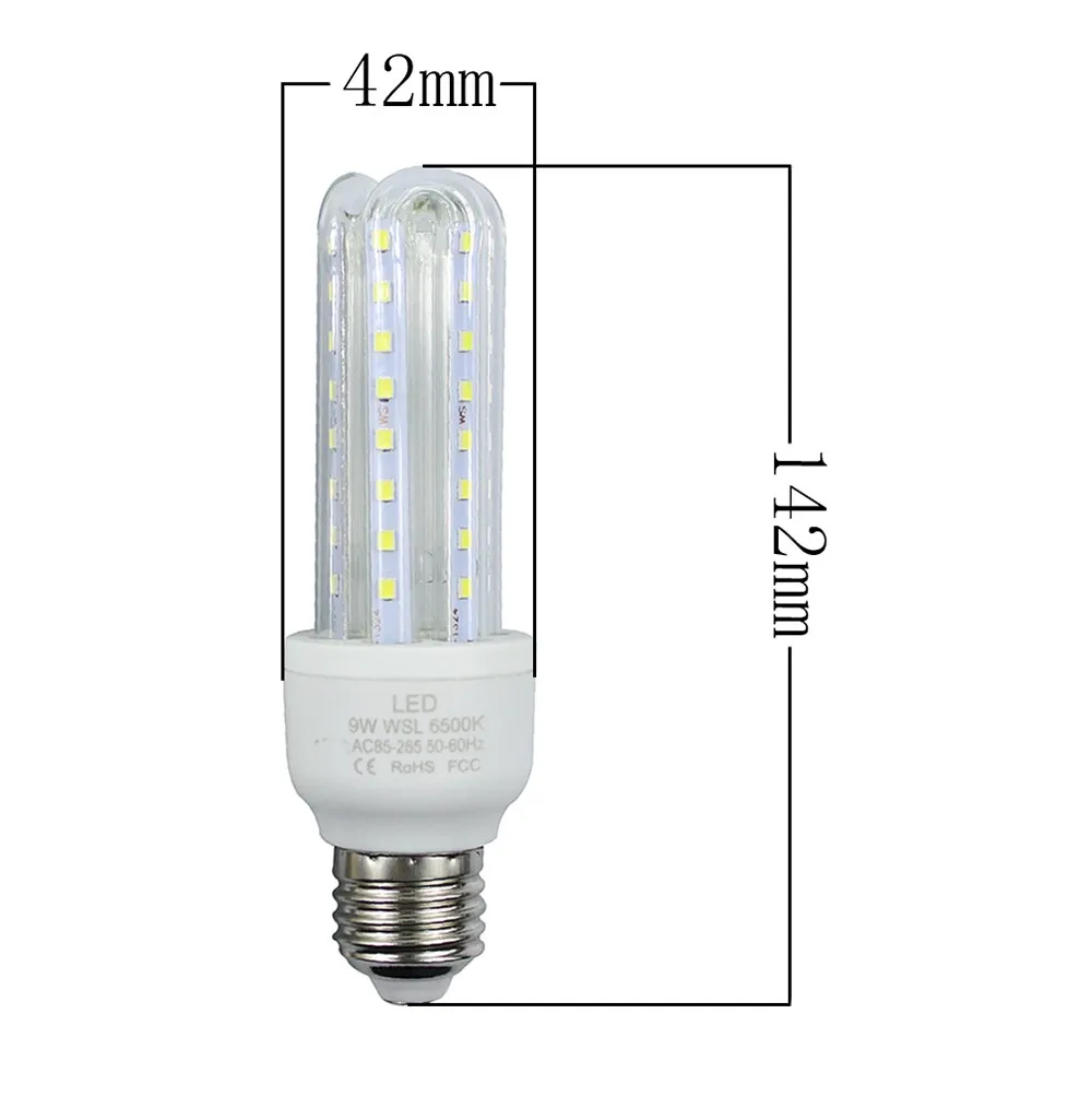 High Power AC 85-265V 9W E27 2835 SMD U Shape Led Corn Bulb Spotlight Led Lamp Ceiling Light 