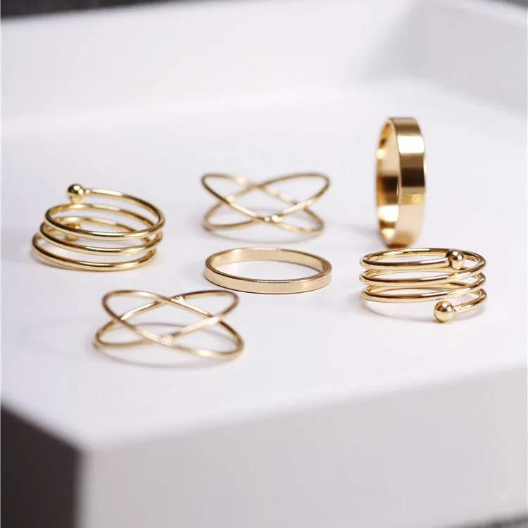 6 pièces/ensemble anneaux de marque de mode femmes dame bague bijoux en alliage d'or bout de doigt anneaux empilables F21 anneaux de bande KNUCKLE RING accessoires de bijoux