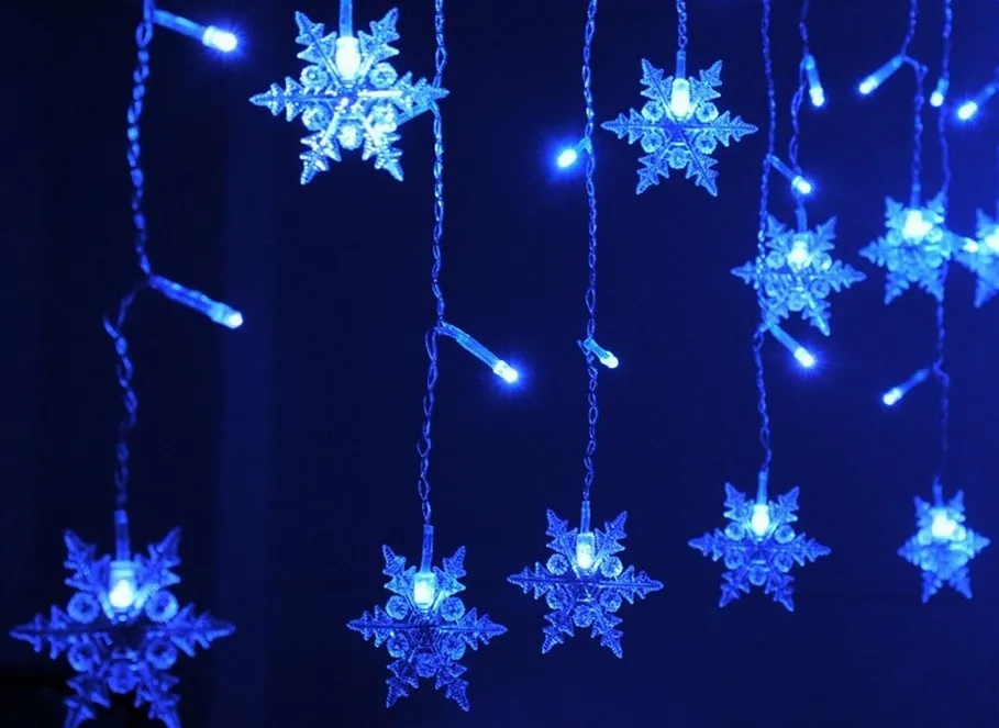 Mehrfarben-4m LED-Feiertags-Vorhang-Dekorations-Weihnachtshochzeits-Lichterketten-Streifen 100 SMDs 18 Schneeflocke-Lampe 110V / 220V