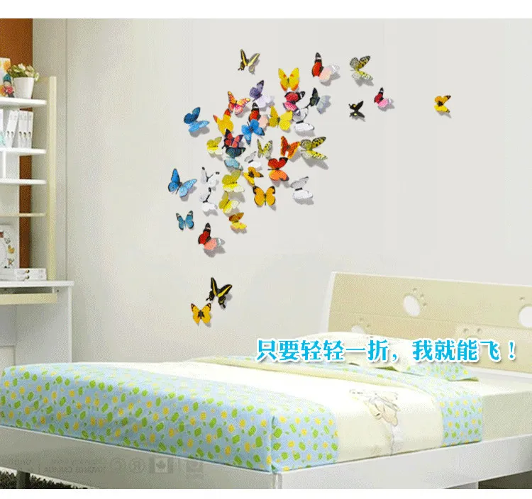 3D Papillon PVC Autocollant Mural 19 pièces Ensemble Décor À La Maison Simulation Papillon Stickers Muraux Salon Réfrigérateur 8 Groupe Couleurs Stickers Muraux