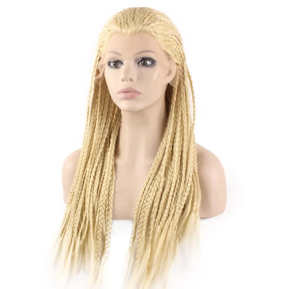 613 Blond Kanekalon Braiding Hair Wig Full Long Micro Braided Synthetic Lace Front wigs For White Fashion Women