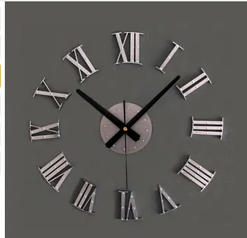 Vintage wood texture 3D Roman numeral clock,home decoration wall watch,wood sticker home decor free shipping