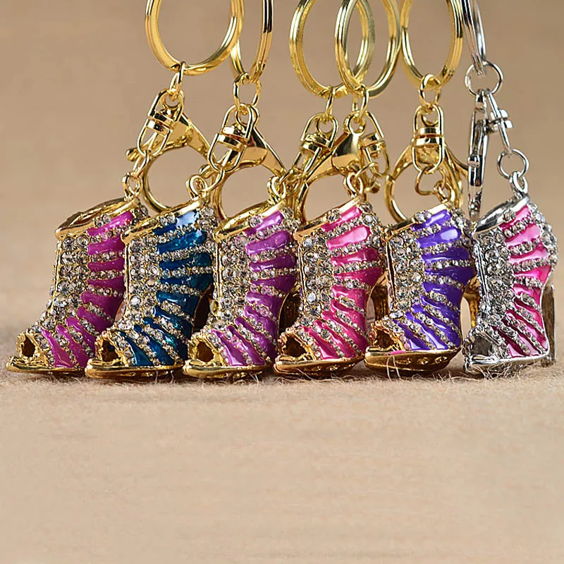 Crystal High Heel shoes keychain key rings shoe Carabiner handbag hangs women Metal keyring jewelry DROP SHIP 170502