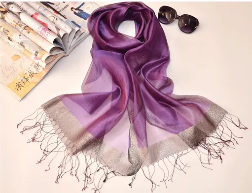 1 st Höst New Fashion Woman Silk Scarf Sunscreen Pure Color Scarf Ladies Mulberry Silk Scarf Scarf 200 * 90cm Gratis frakt