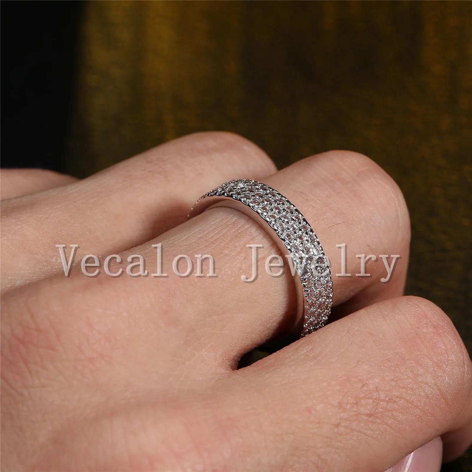 Vecalon Pierścionek Ślubny Pierścień dla kobiet Pełna 120 sztuk Topaz Symulowany Diament CZ 10KT Biały Złoty Pierścionek