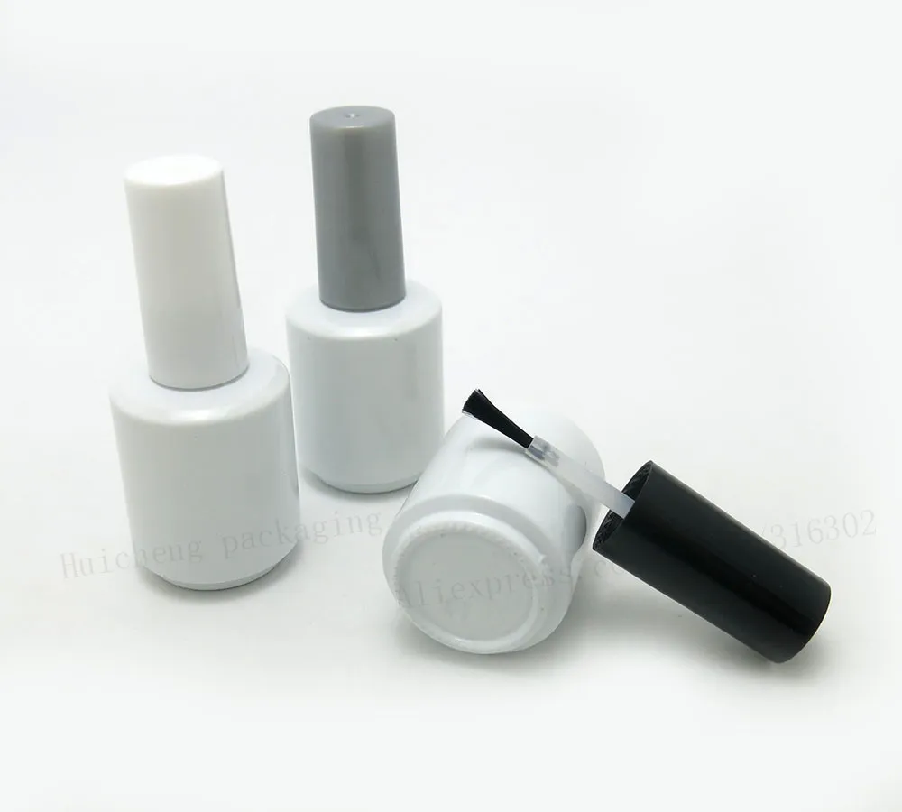 All'ingrosso- 300 x 15ml bottiglia vuota per smalto in vetro bianco con tappo nero bianco contenitore in vetro da 1/2 oz