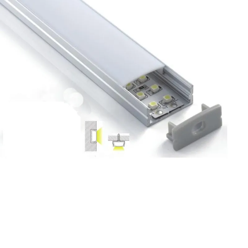 50 x 1m uppsättningar / lot u formad LED-strip Aluminiumprofil och bred kvadratkanal för golv eller försänkta vägglampor