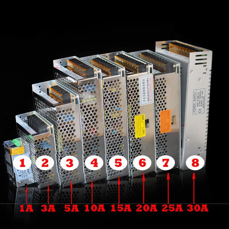 Verlichtingstransformatoren LED -voedingen 30A 25A 20A 15A 10A 8.5A 6.5A 2A 12V Supply Drivers Hoge kwaliteit