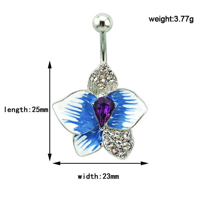 Brand New Belly Button Rings 316L Stainless Steel Barbells Blue Enamel Flower Navel Body Piercing Jewelry276J