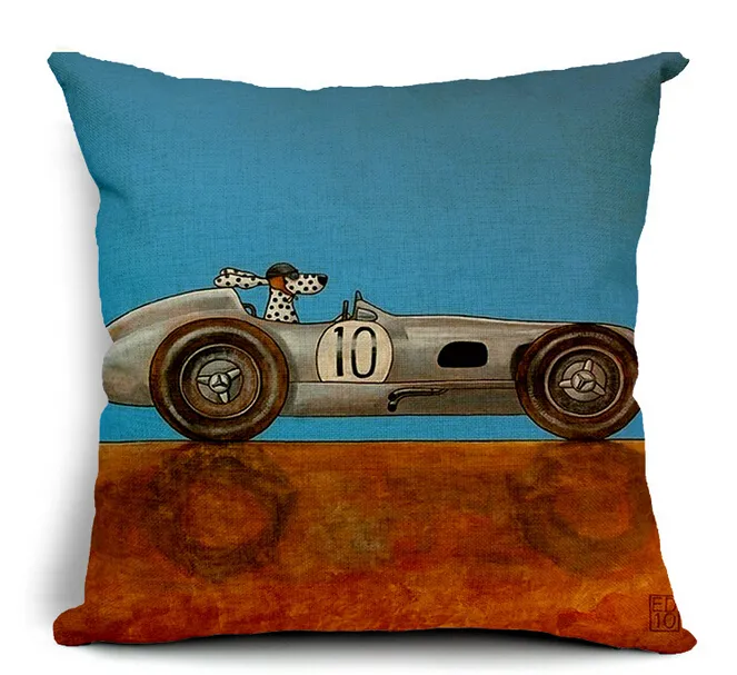 Hot Sale 45X45CM Decorative Pillow Covers Lovely Cartoon Dog Driving Cars Almofadas Cotton Linen Pillow Case Christmas Decorative Gifts