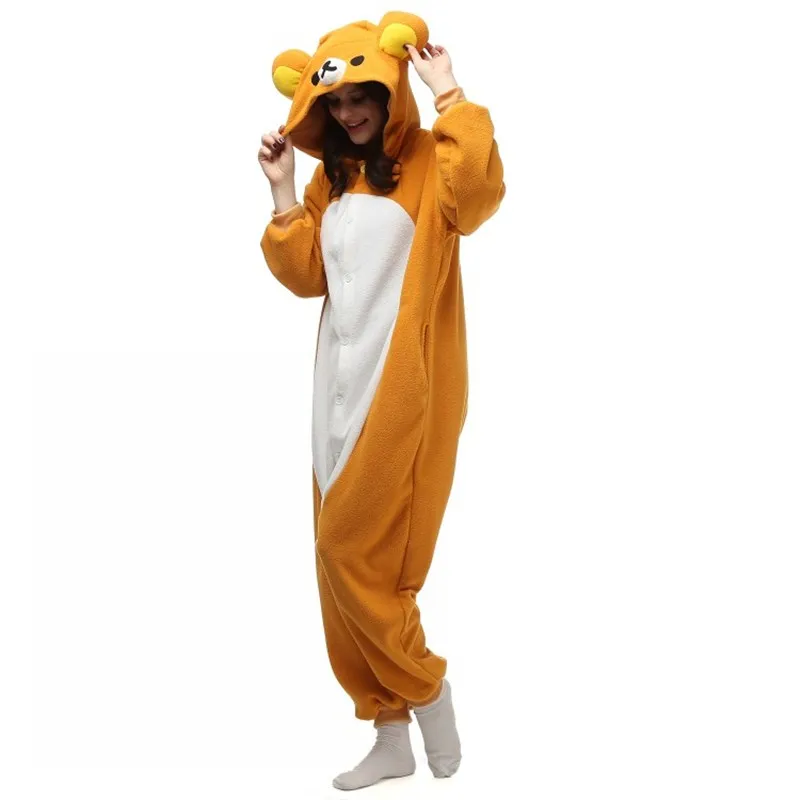 Well Made 2016 NOVO Fleece Rilakkuma Bear Kigu Pijama Anime Cosplay Costume Unissex Adulto Onesie Sleepwear Cartoon Bear Macacão Fr334W