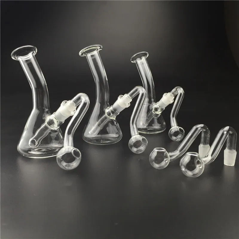 5 pcs 10mm male pyrex glass oil burner water pipes with 4.3 inch mini oil rig glass bong thick recycler heady bongs