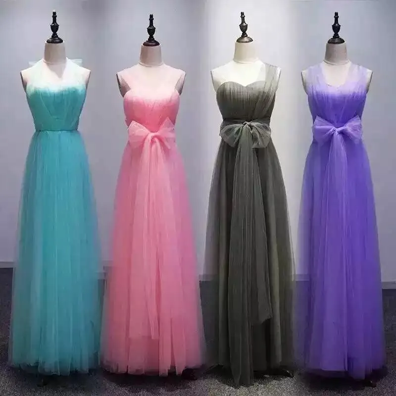 Soft tulle longo conversível vestidos de dama de honra roxo 2019 vestido de convidado de casamento plissado vestido madrinha sukienka wesele