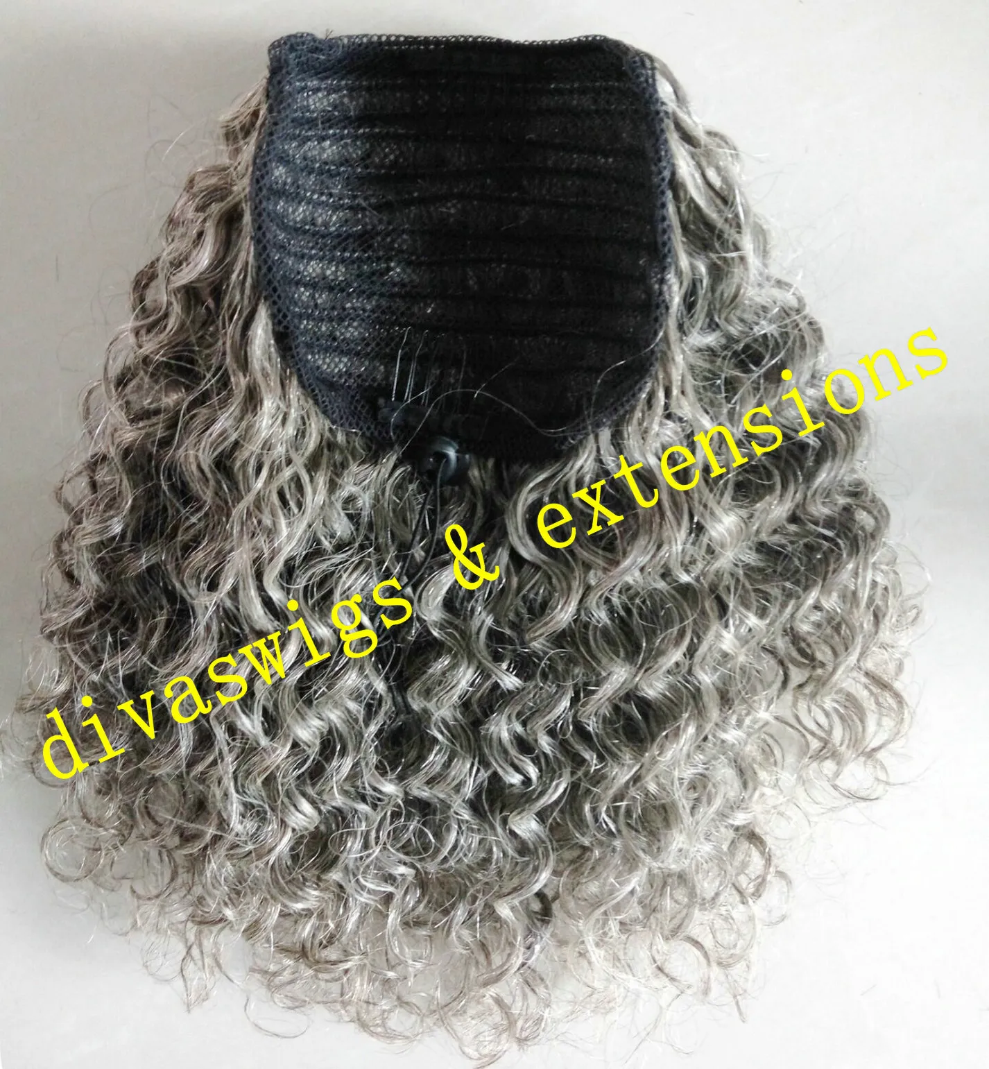 Grijs Menselijk Haar Trekkoord Paardenstaart Extension Korte Hoge Kinky Krullend Haar Grijze haarstukken Upto Hair Extensions met twee Clips