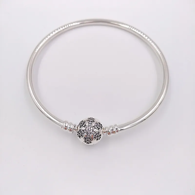 Unique Snowflake Moments Silver Bangle Authentic 925 Sterling SilverFits European Pandora Style Jewelry Charms Beads Andy Jewel 590740CZ