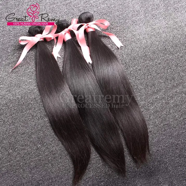 Greatremy® 3pcs / lot Indian Hair Extensions Dyable Menselijk Haar Inslag Weave Onverwerkte Maagd Silky Straight