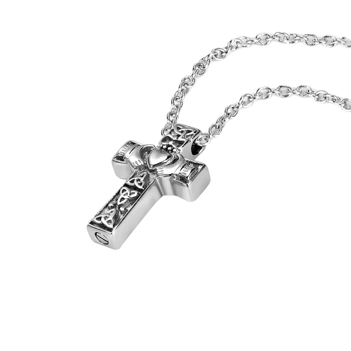Celtic Claddagh Heart Cross Cremation Jewelry Memorial Urn Necklace Ash Holder Roestvrij staal met Gift Bag Chain and Trechter