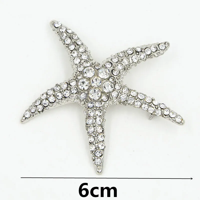 High Quality Stunning CZ Rhinestone Crystals Big Starfish Brooch Rhodium Plated Special Brooch Pin For Friend Women Bouquet Costume Broach