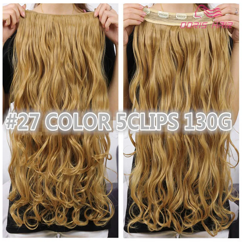 Best Sales Clip in hair extension 5clips one pieces 130g full head body wave red brown blond in stock synthetic hair 