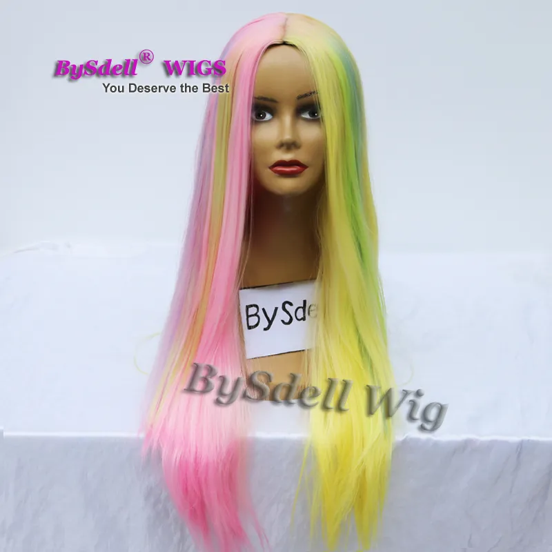 Bravo Colorful Mermaid Rainbow Color Wig Half Pink Half Yellow Hair