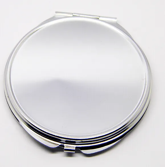 Gratis frakt 100st / Lot Blank Metal Compact Mirror Fodral Rund Metall Makeup Speglar Silver Färg